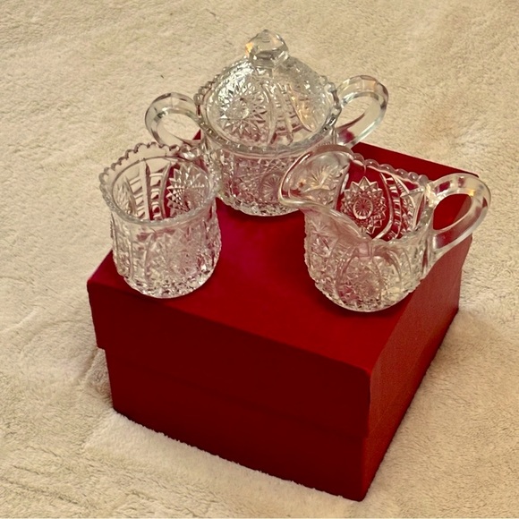 VINTAGE ANTIQUE Indiana Glass Creamer, Spooner & Sugar Bowl Child’s Serving Set - Picture 2 of 15